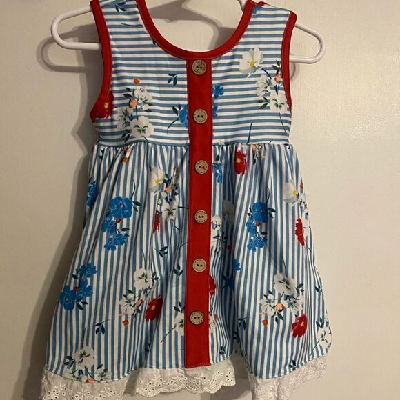 Cheeky Plum 2T Floral Blue & Red Dress - Picture 1 of 5